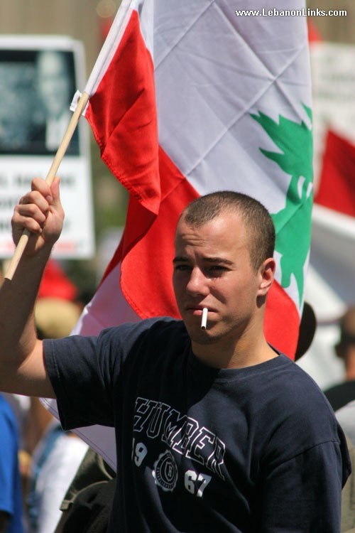 Smoking holding Lebanon Flag